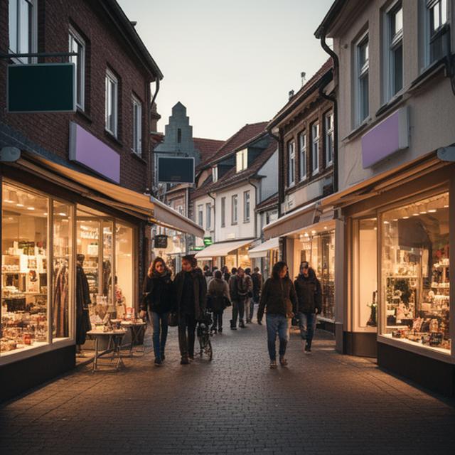 Belebte Einkaufsstraße in Everswinkel mit Schaufenstern und regionalen Produkten